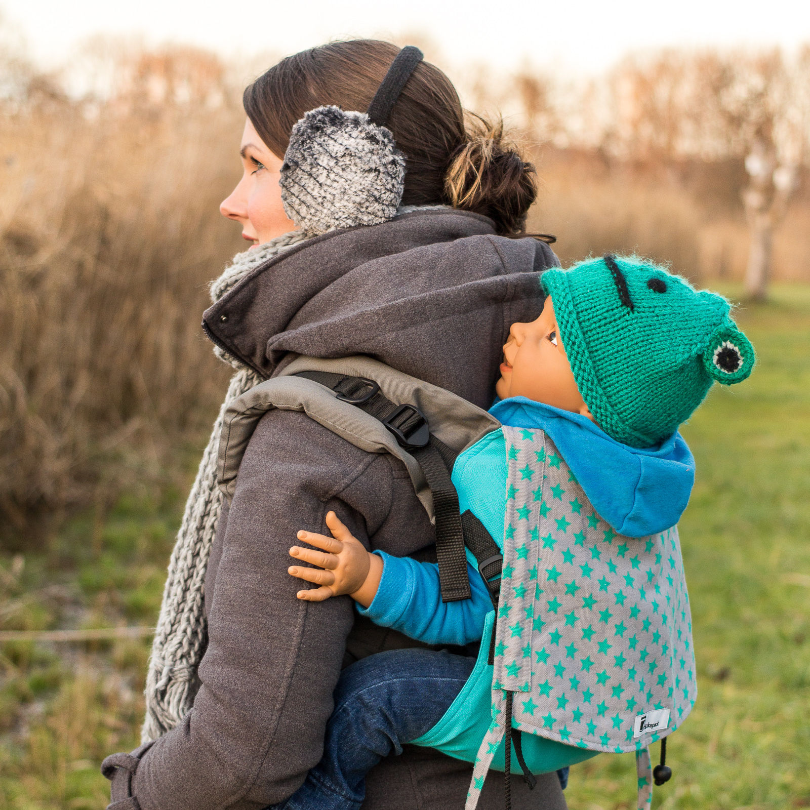 Huckepack Onbuhimo Sterne blau grau